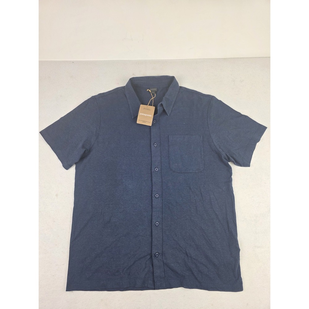 NWT Patagonia Men's Trail Harbor Button Down Knit Shirt Large Blue